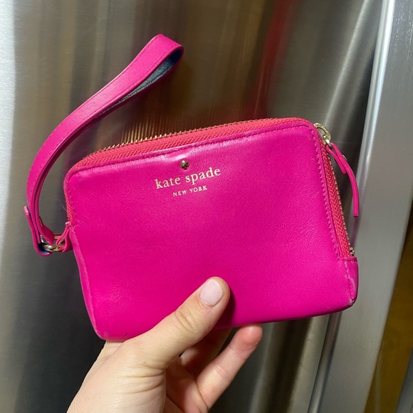 KATE SPADE Hot Pink Leather Wristlet Clutch Zipper with Strap - Picture 16 of 16